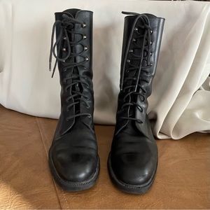 Black Leather Lace-Up Boots Made in Italy Size 9